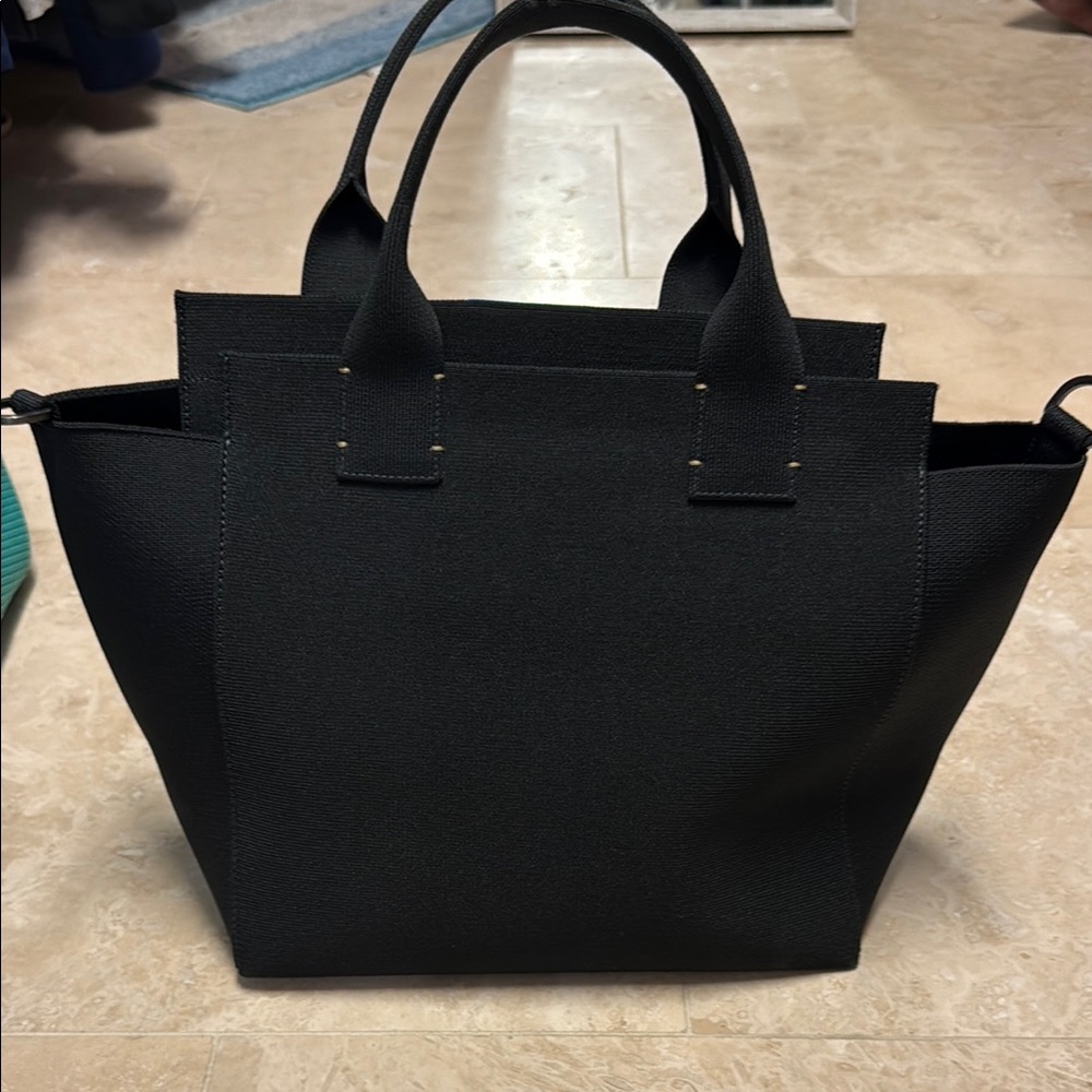 Black Structured Tote Bag with Top Handles
